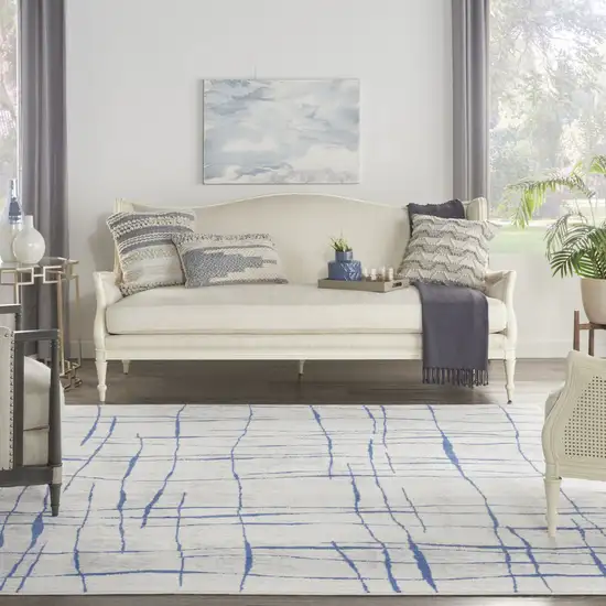 Ivory and Blue Abstract Distressed Non Skid Area Rug Photo 5