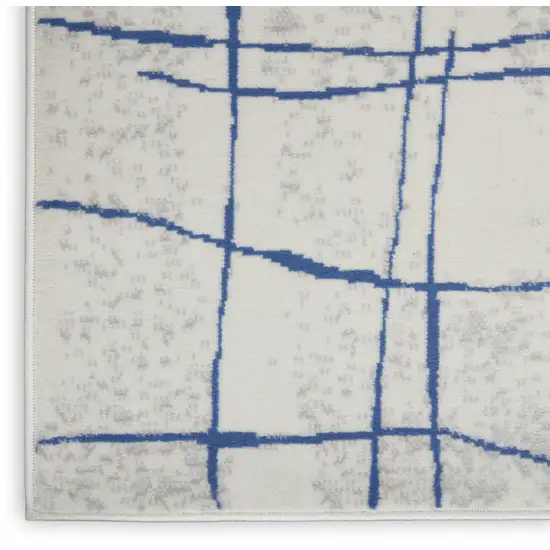 Ivory and Blue Abstract Geometric Distressed Area Rug Photo 7