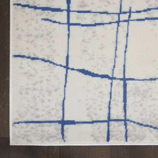 Ivory and Blue Abstract Geometric Distressed Area Rug Photo 8