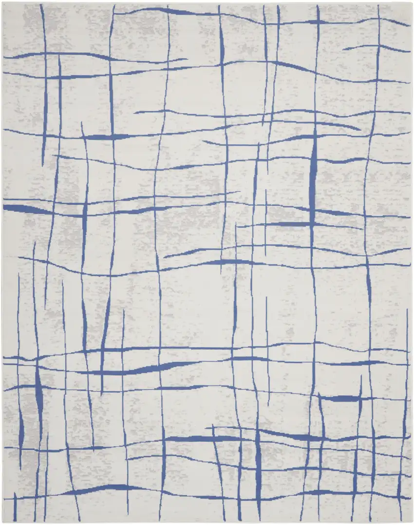 Ivory and Blue Abstract Geometric Distressed Non Skid Area Rug Photo 2