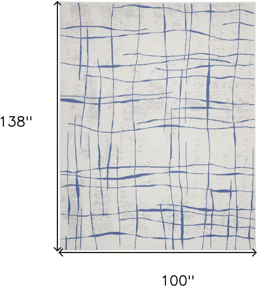 Ivory and Blue Abstract Geometric Distressed Non Skid Area Rug Photo 3