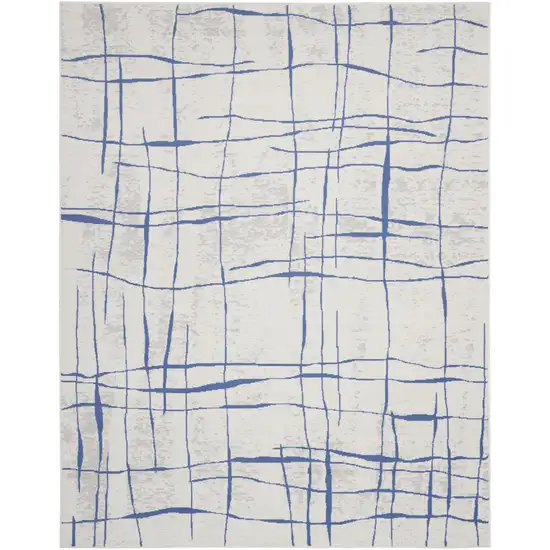 Ivory and Blue Abstract Geometric Distressed Non Skid Area Rug Photo 1