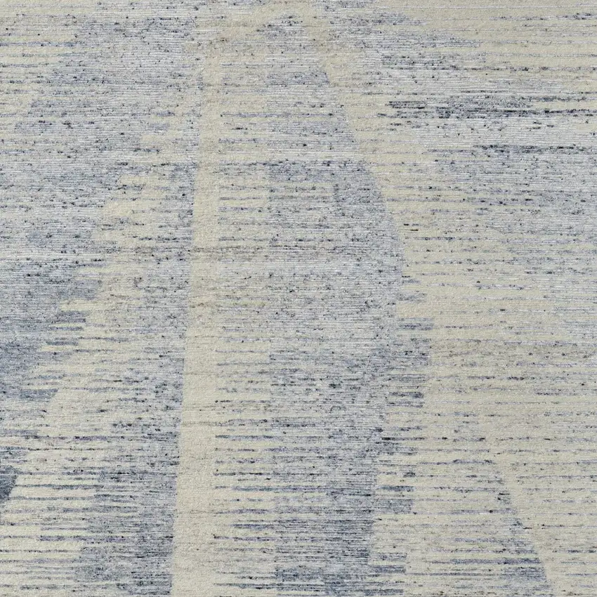 Ivory Blue And Silver Abstract Hand Knotted Distressed Area Rug Photo 8