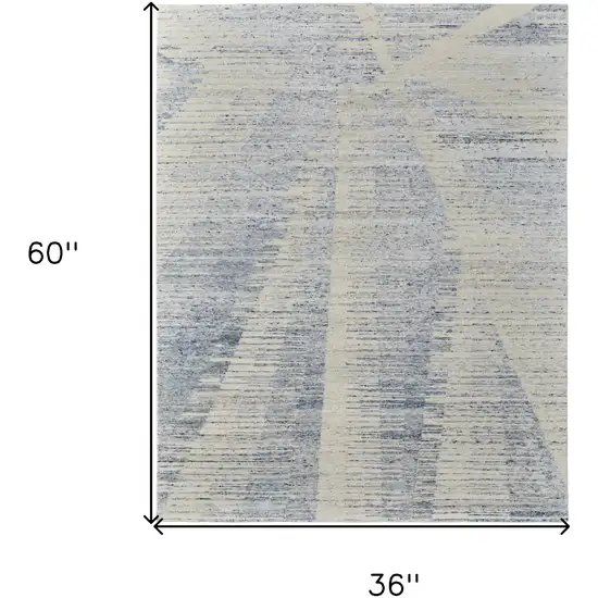 Ivory and Blue Abstract Hand Knotted Worn Faded Area Rug Photo 9