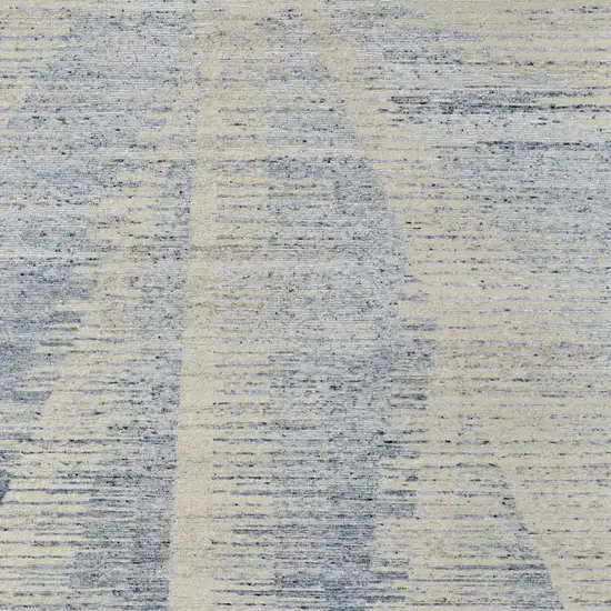 Ivory and Blue Abstract Hand Knotted Worn Faded Area Rug Photo 5