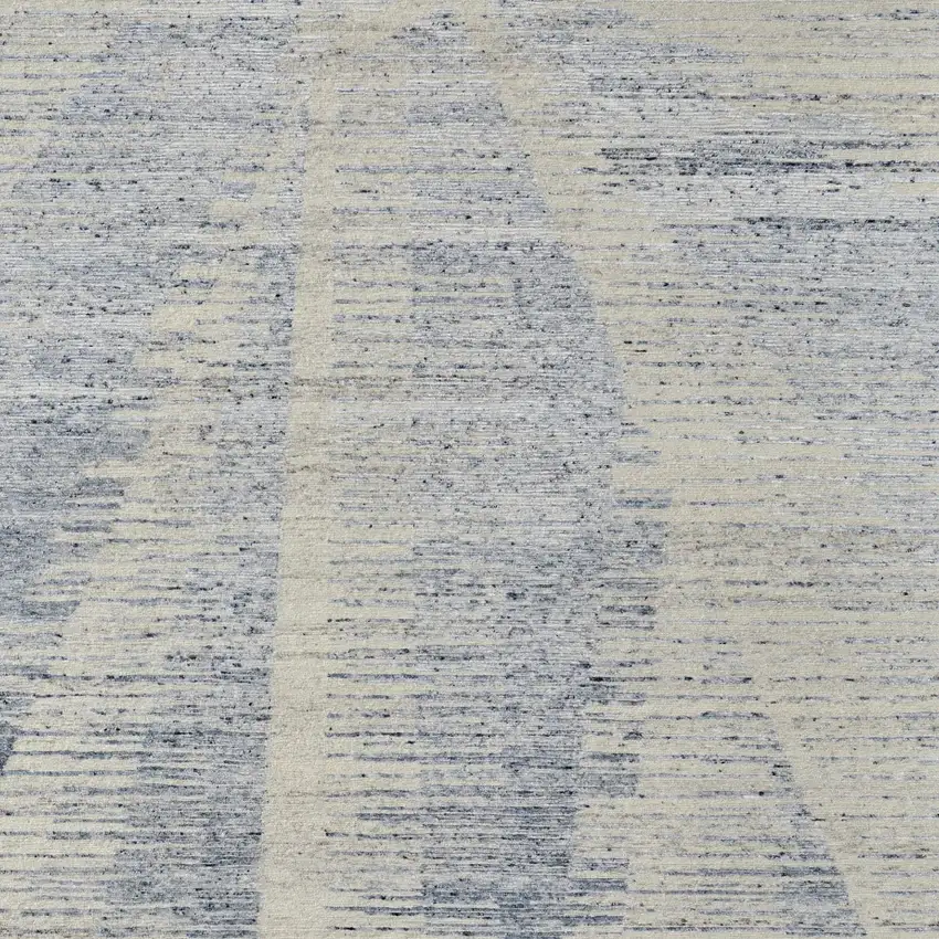 Ivory and Blue Abstract Hand Knotted Worn Faded Area Rug Photo 5