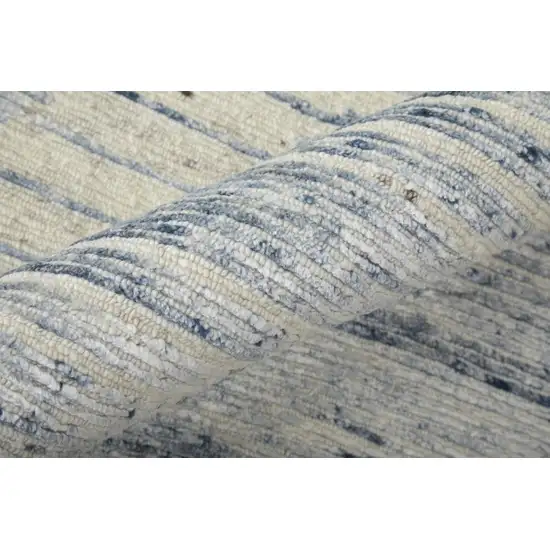 Ivory Blue And Silver Abstract Hand Knotted Distressed Area Rug Photo 9