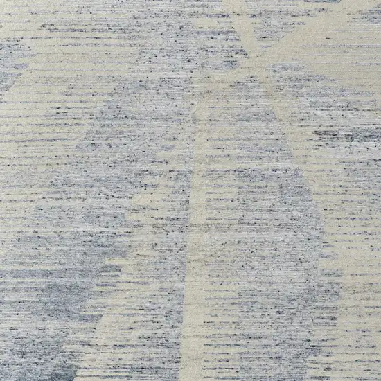 Ivory Blue And Silver Abstract Hand Knotted Distressed Area Rug Photo 8