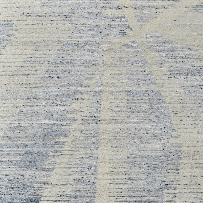 Ivory Blue And Silver Abstract Hand Knotted Distressed Area Rug Photo 8