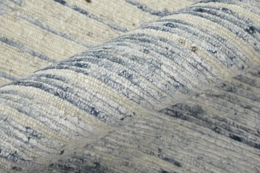 Ivory Blue And Silver Abstract Hand Knotted Distressed Area Rug Photo 9