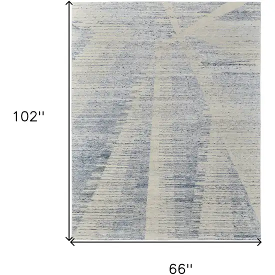 Ivory Blue And Silver Abstract Hand Knotted Distressed Area Rug Photo 3