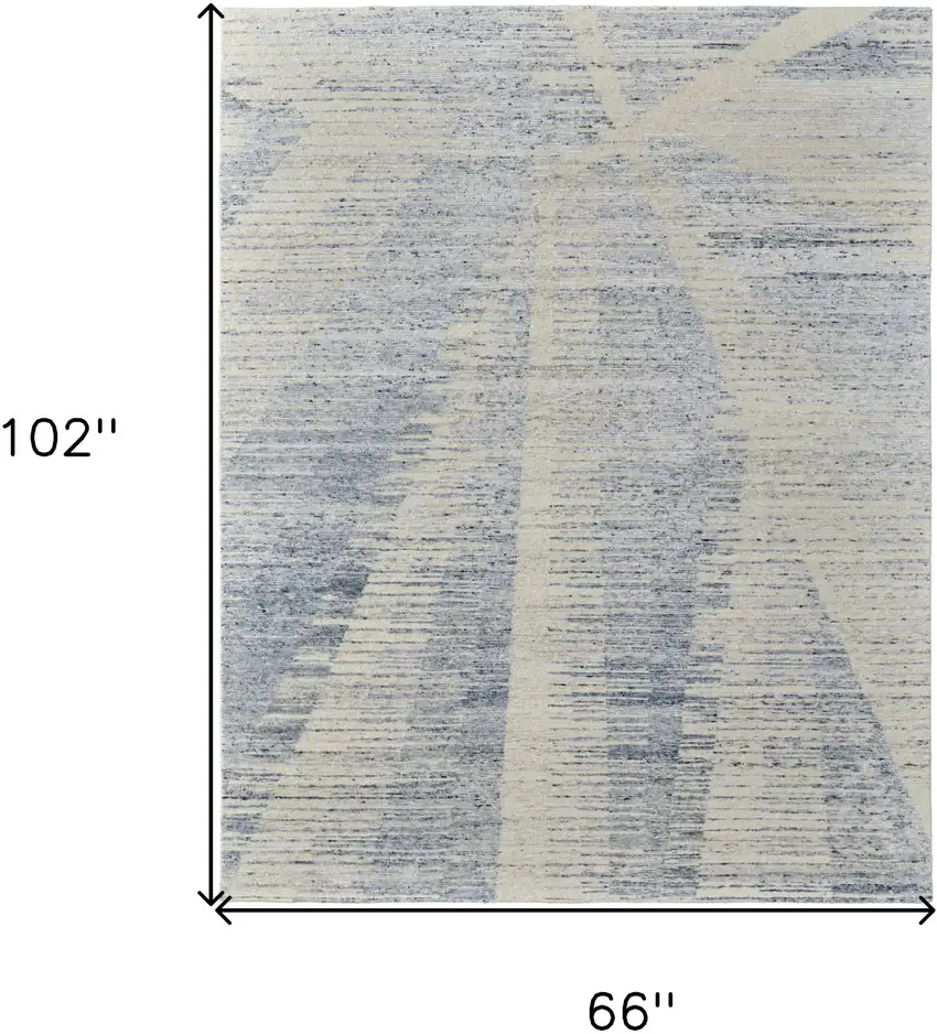 Ivory Blue And Silver Abstract Hand Knotted Distressed Area Rug Photo 3