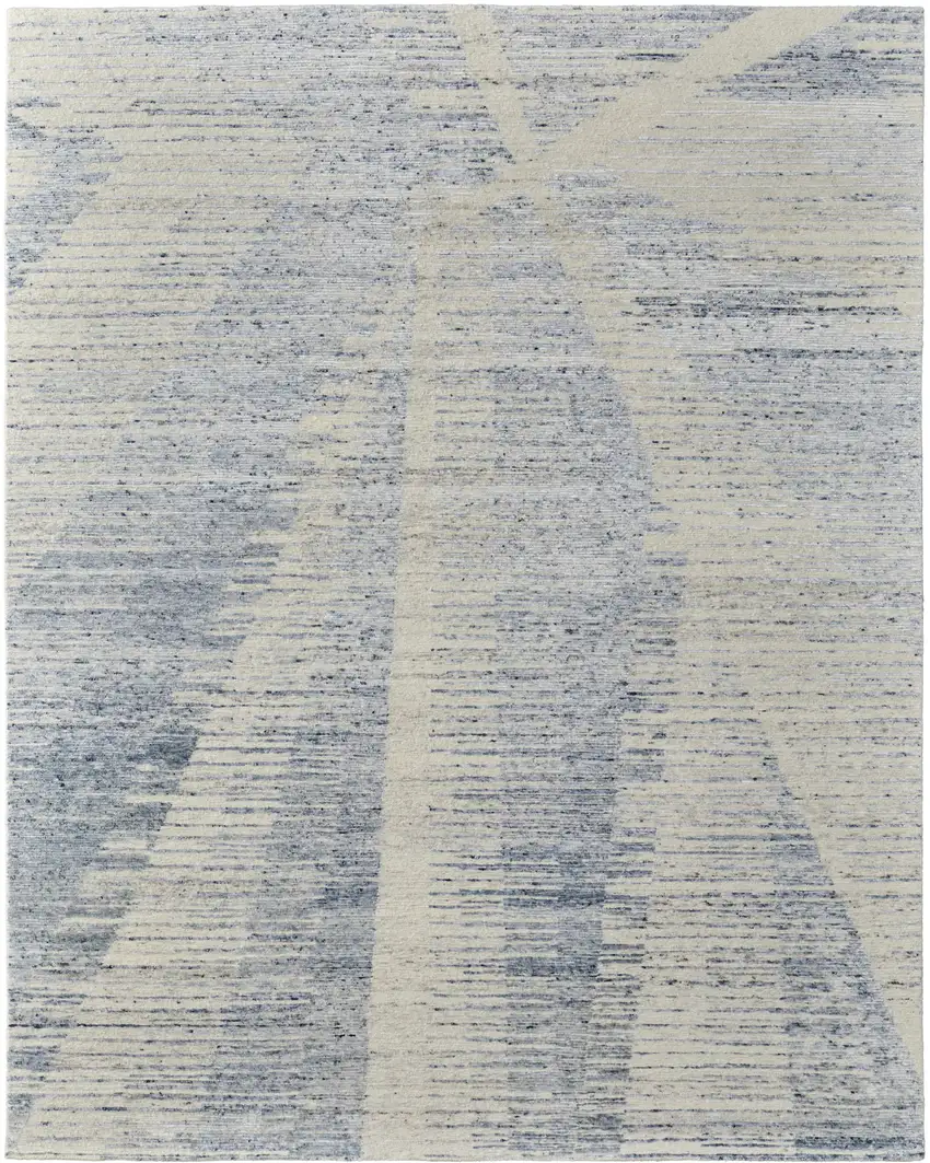 Ivory and Blue Abstract Hand Knotted Worn Faded Area Rug Photo 1