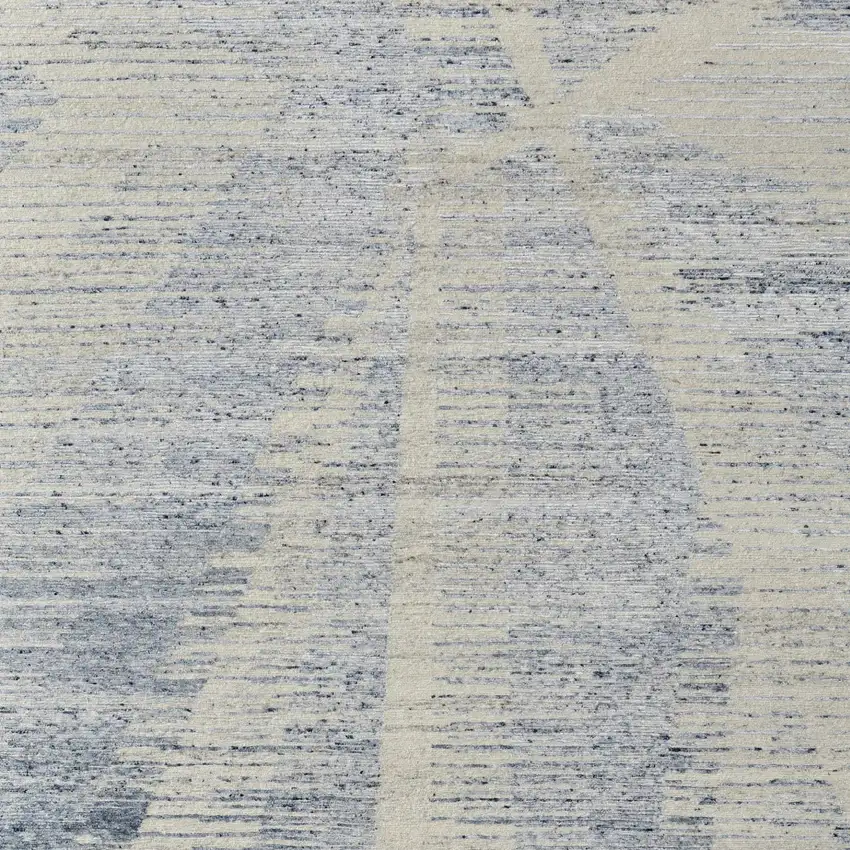 Ivory and Blue Abstract Hand Knotted Worn Faded Area Rug Photo 6