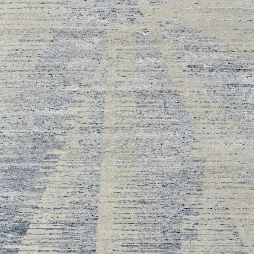 Ivory Blue And Silver Abstract Hand Knotted Distressed Area Rug Photo 8