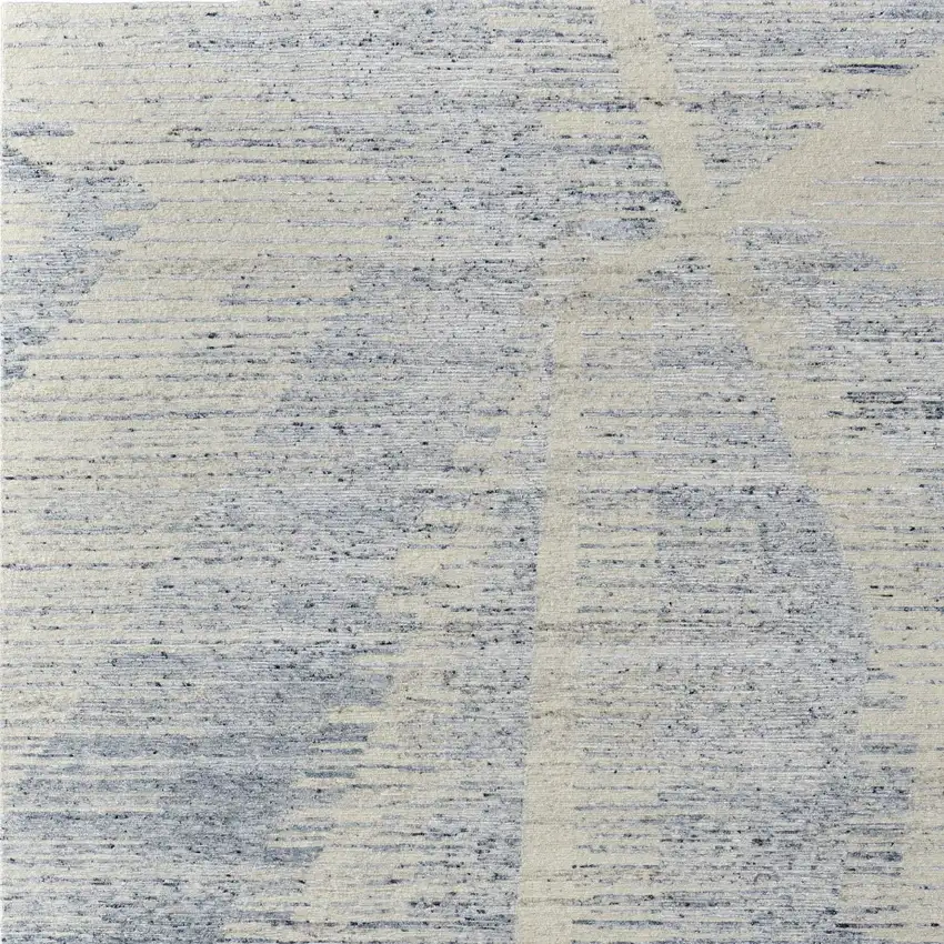 Ivory Blue And Silver Abstract Hand Knotted Distressed Area Rug Photo 9
