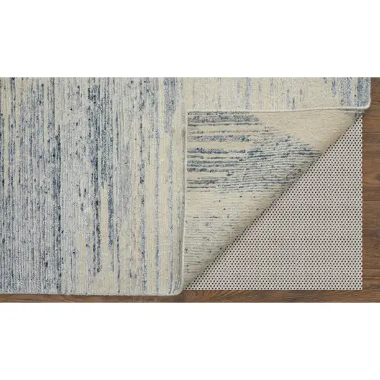 Ivory Blue And Silver Abstract Hand Knotted Distressed Area Rug Photo 5