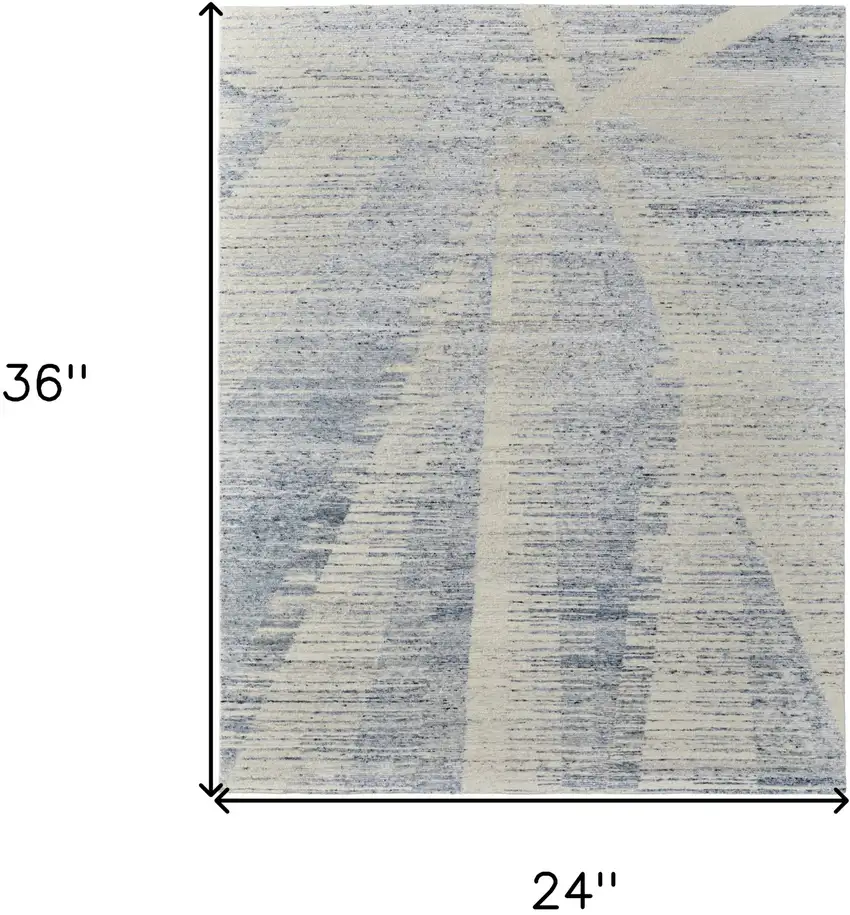 Ivory and Blue Abstract Hand Knotted Worn Faded Area Rug Photo 3