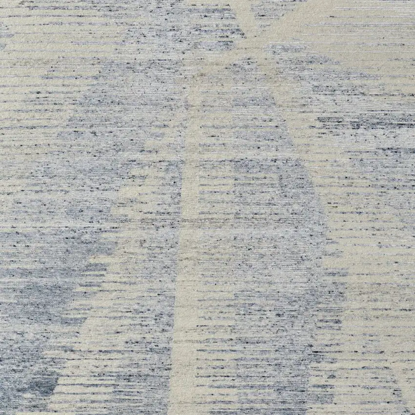 Ivory Blue And Silver Abstract Hand Knotted Distressed Area Rug Photo 6