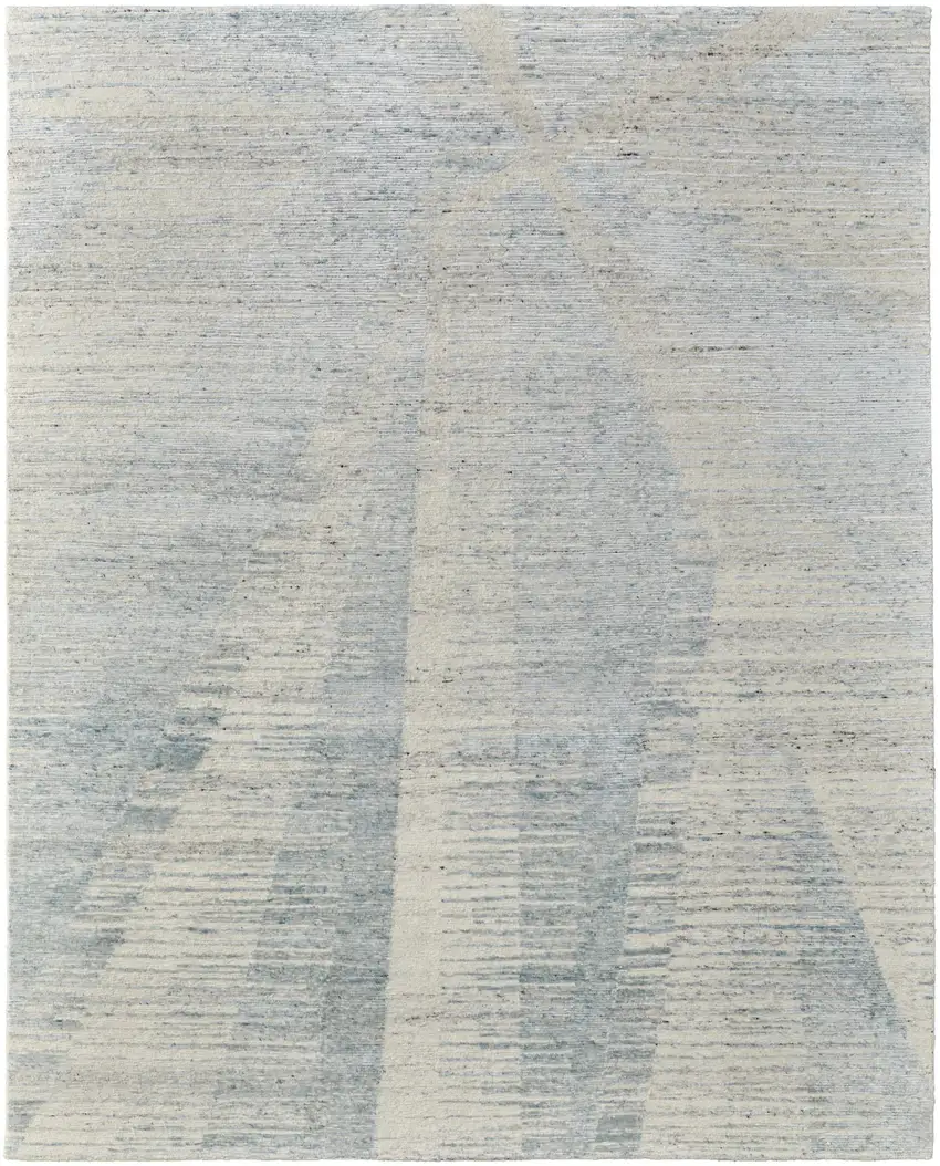 Ivory and Blue Abstract Hand Knotted Worn Faded Area Rug Photo 2