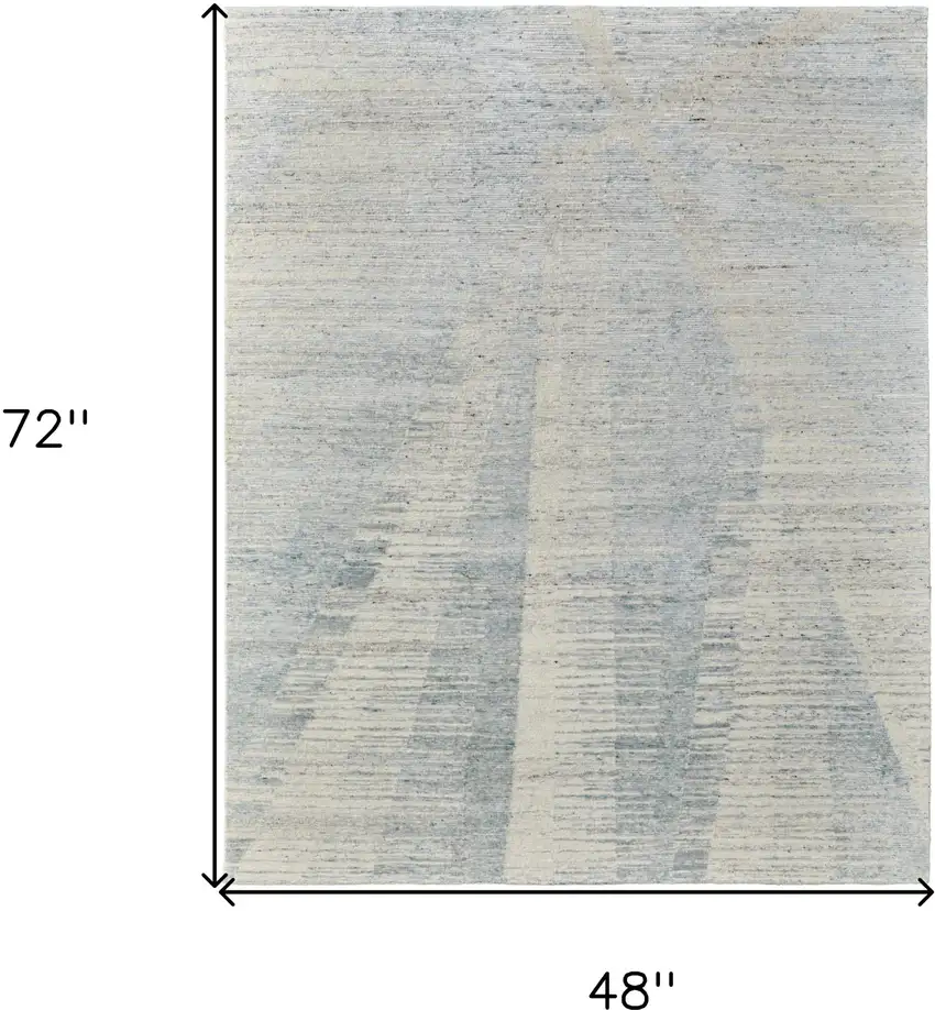 Ivory and Blue Abstract Hand Knotted Worn Faded Area Rug Photo 3