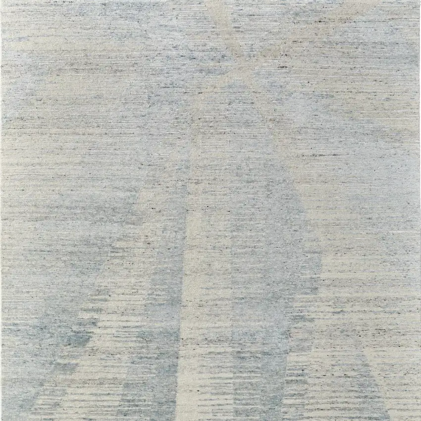 Blue Ivory And Silver Abstract Hand Knotted Distressed Area Rug Photo 9