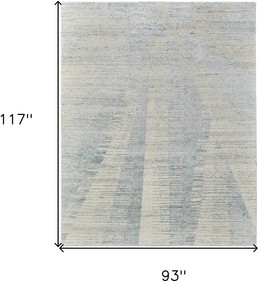 Ivory and Blue Abstract Hand Knotted Worn Faded Area Rug Photo 3