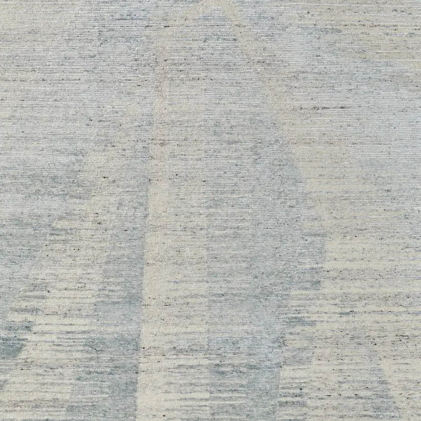 Ivory and Blue Abstract Hand Knotted Worn Faded Area Rug Photo 4