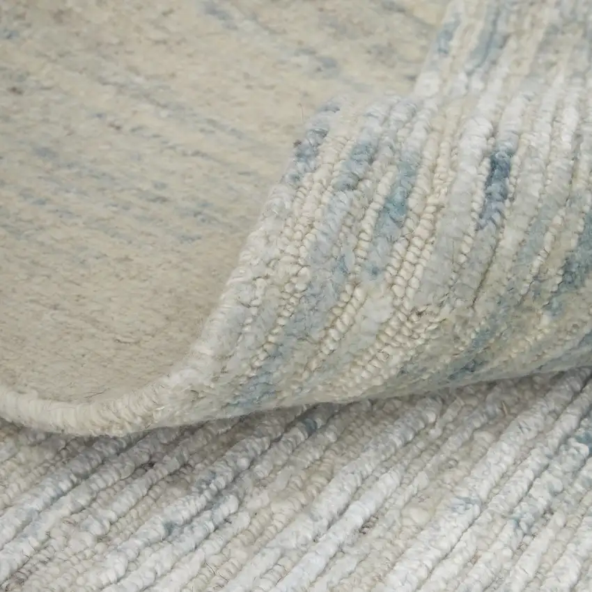 Blue Ivory And Silver Abstract Hand Knotted Distressed Area Rug Photo 8