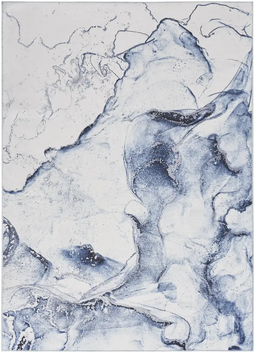 Ivory and Blue Abstract Power Loom Area Rug Photo 2