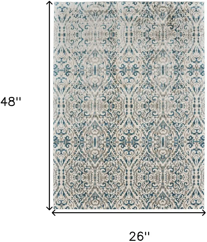 Ivory and Blue Abstract Power Loom Area Rug Photo 3