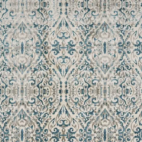 Ivory and Blue Abstract Power Loom Area Rug Photo 5