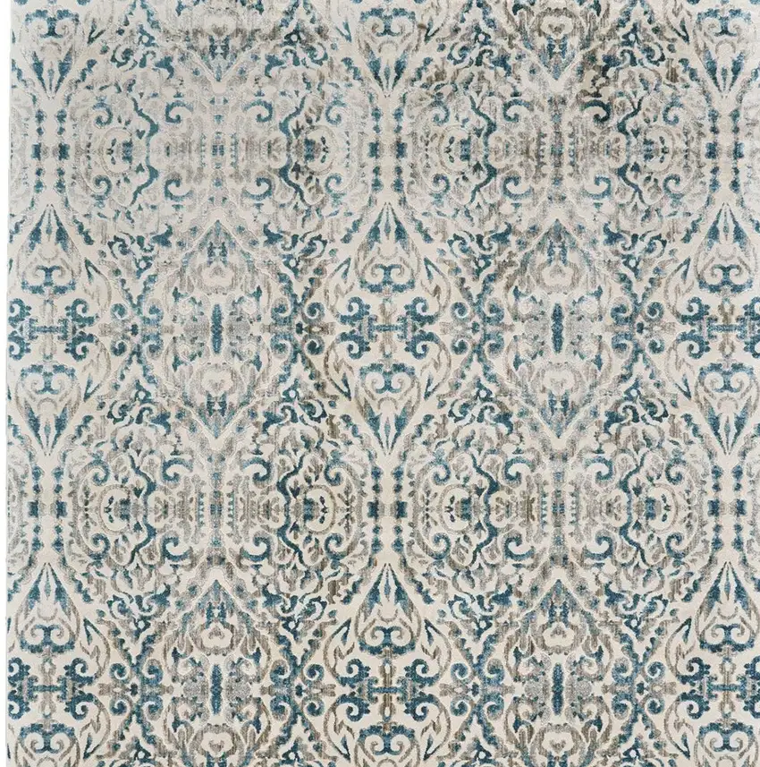 Ivory and Blue Abstract Power Loom Area Rug Photo 6