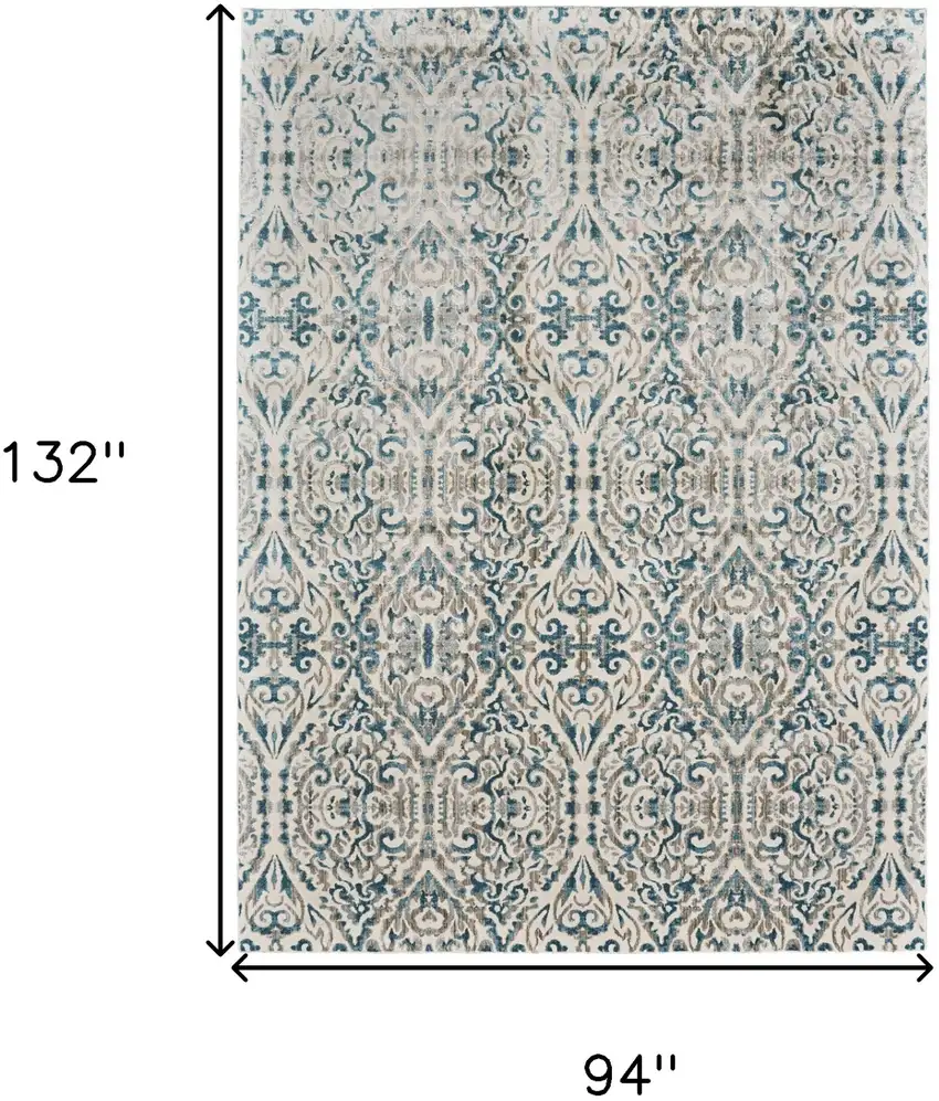 Ivory and Blue Abstract Power Loom Area Rug Photo 3