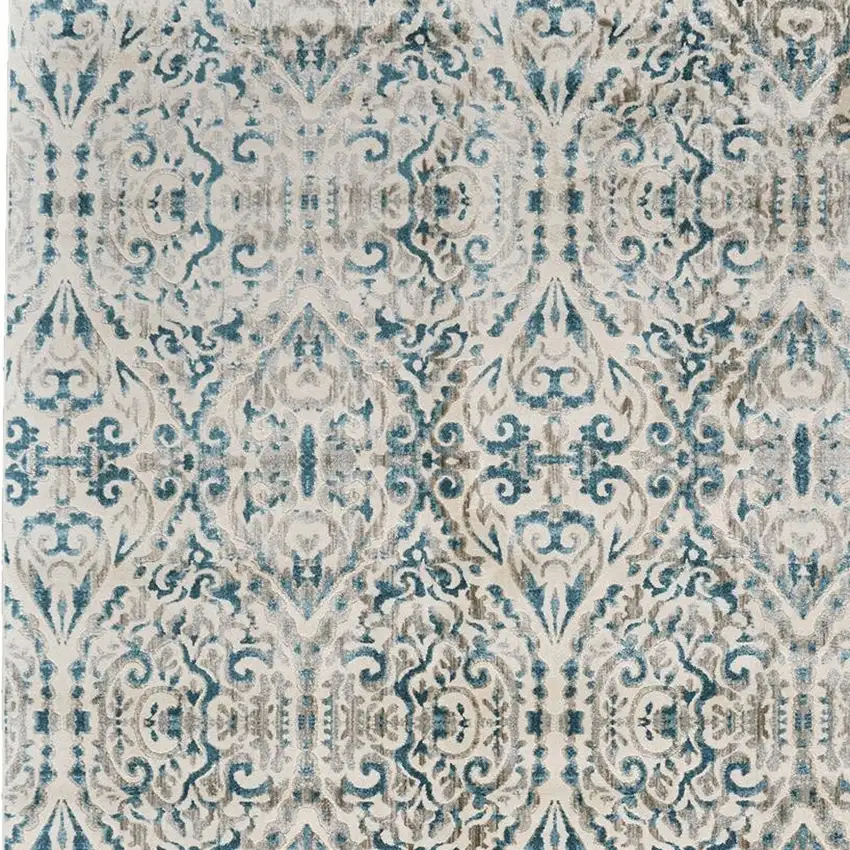 Ivory and Blue Abstract Power Loom Area Rug Photo 5