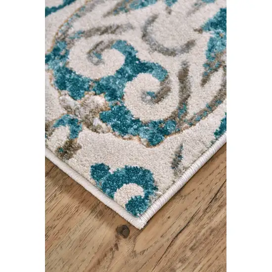Ivory and Blue Abstract Power Loom Area Rug Photo 9
