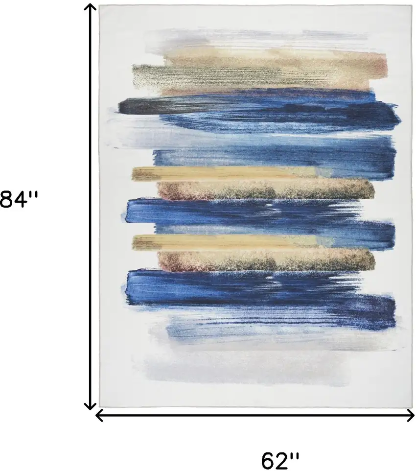 Ivory and Blue Abstract Power Loom Washable Non Skid Area Rug Photo 8