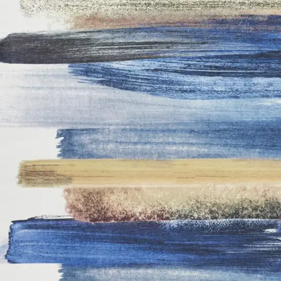 5' X 7' Ivory and Blue Abstract Power Loom Washable Non Skid Area Rug Photo 3