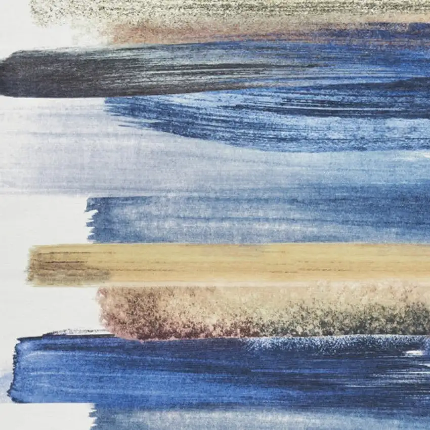 5' X 7' Ivory and Blue Abstract Power Loom Washable Non Skid Area Rug Photo 3