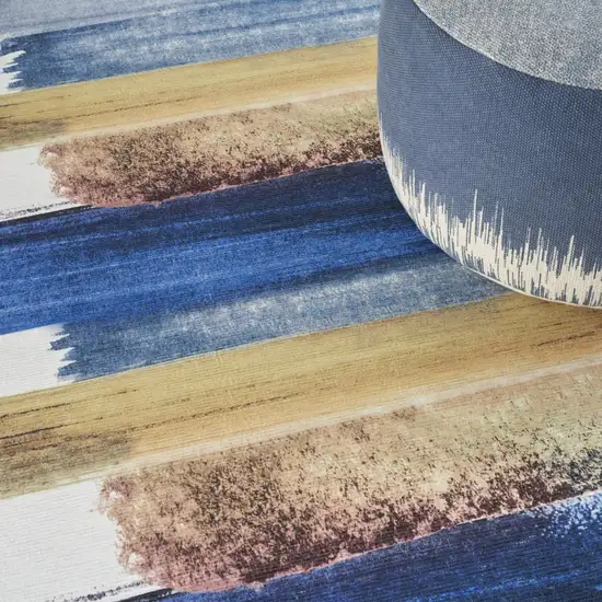 5' X 7' Ivory and Blue Abstract Power Loom Washable Non Skid Area Rug Photo 7