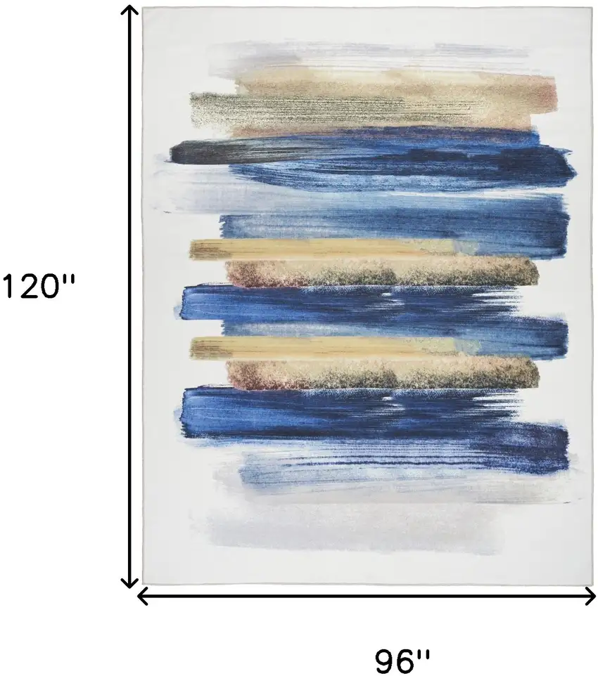 Ivory and Blue Abstract Power Loom Washable Non Skid Area Rug Photo 8