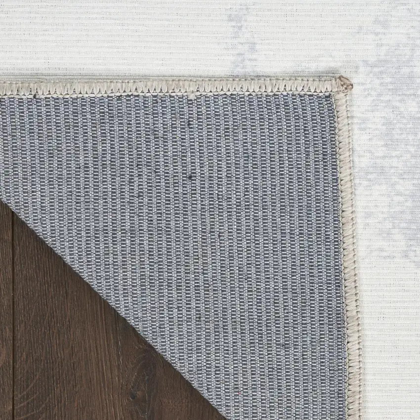 Ivory and Blue Abstract Power Loom Washable Non Skid Area Rug Photo 9