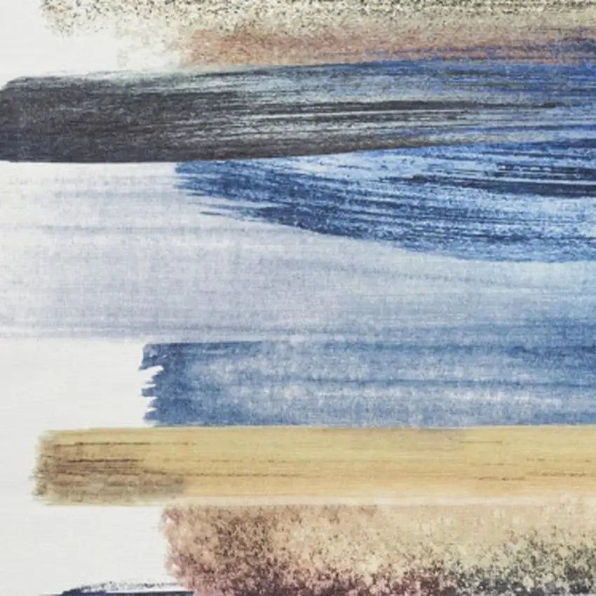 Ivory and Blue Abstract Power Loom Washable Non Skid Area Rug Photo 3