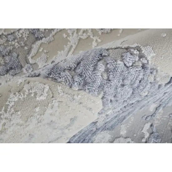 Ivory and Blue Abstract Power Loom Worn Faded Area Rug Photo 4