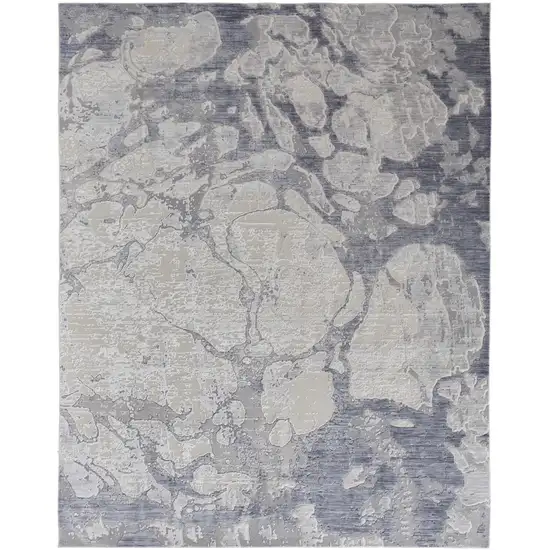 Ivory and Blue Abstract Power Loom Worn Faded Area Rug Photo 2