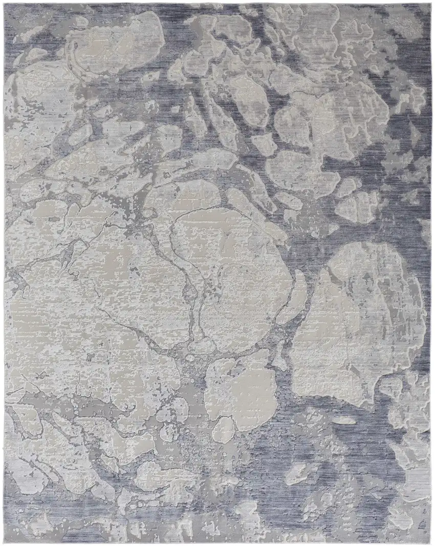 Ivory and Blue Abstract Power Loom Worn Faded Area Rug Photo 2