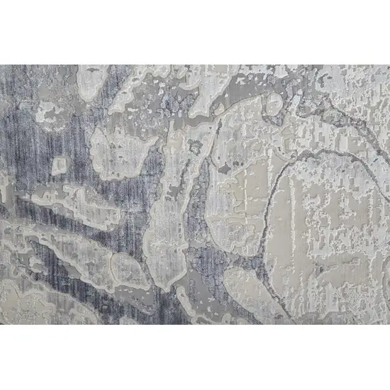 Ivory and Blue Abstract Power Loom Worn Faded Area Rug Photo 8