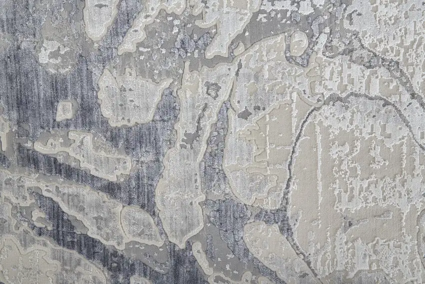 Ivory and Blue Abstract Power Loom Worn Faded Area Rug Photo 8