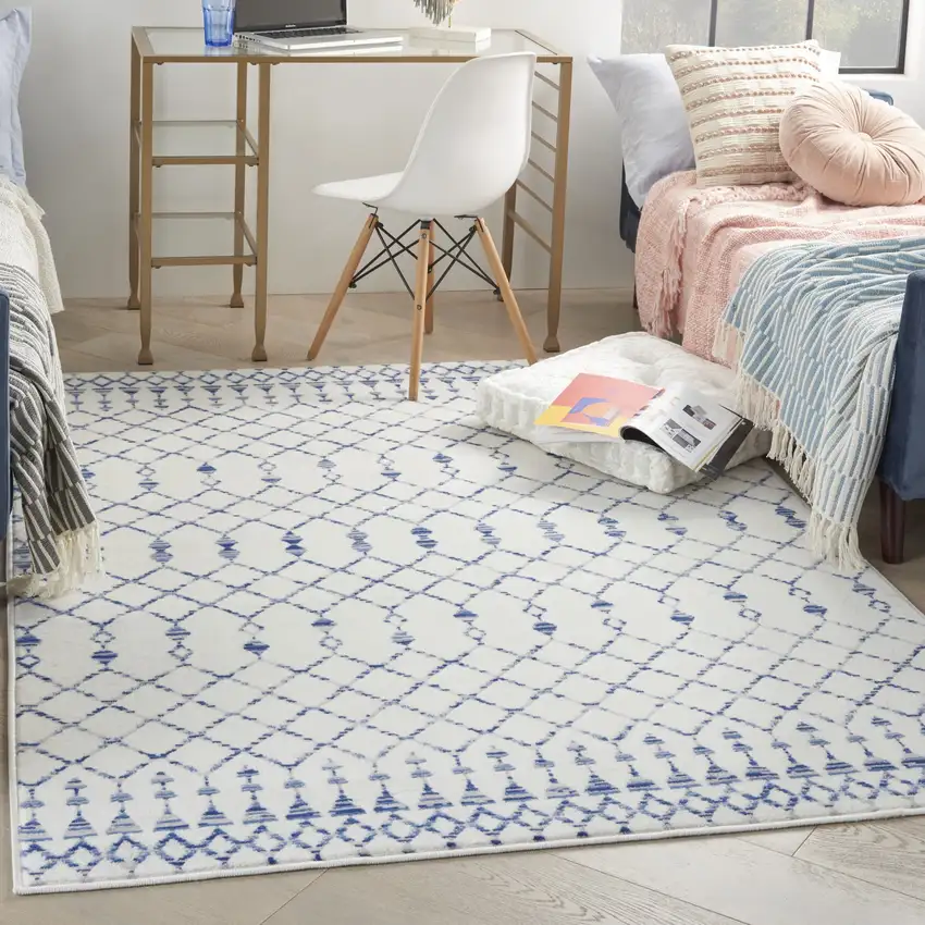 Ivory and Blue Berber Pattern Area Rug Photo 7