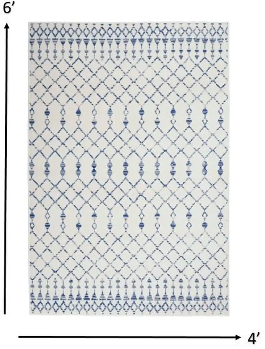 Ivory and Blue Berber Pattern Area Rug Photo 6